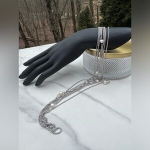 David Yurman Multi-Strand Petite Pearl Station Necklace Sterling Silver